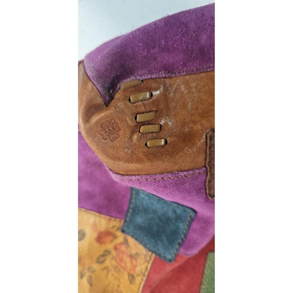 VTG Lucky Brand Y2K Boho Patchwork Leather Suede Hobo Bag Multicolor Magnet - Picture 5 of 10